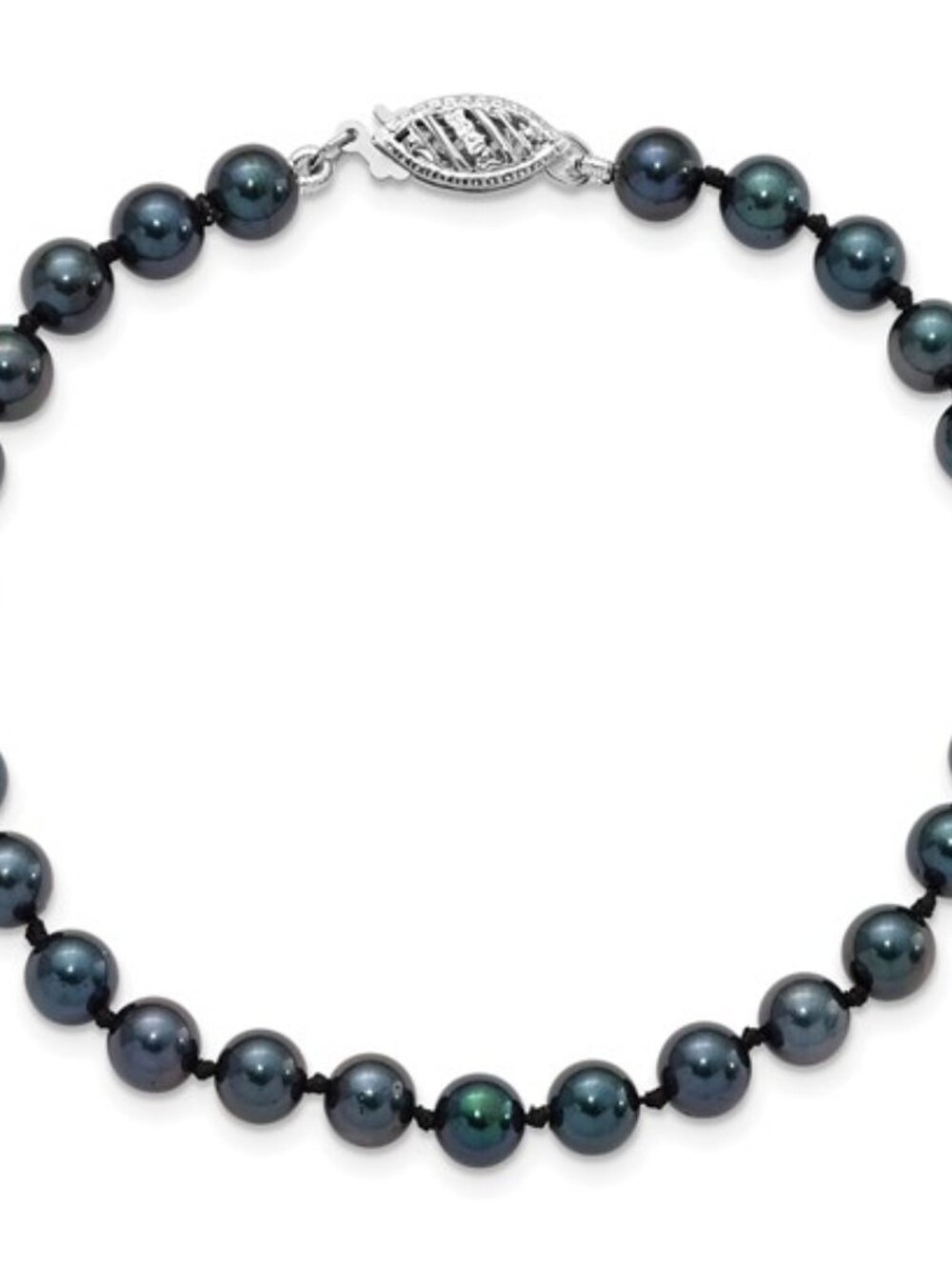 Luminous Elegance: 14K White Gold Black Akoya Pearl Bracelet (7")